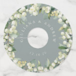 Green/Cream Snowberry &amp; Eucalyptus Winter Wedding Wine Glass Tag