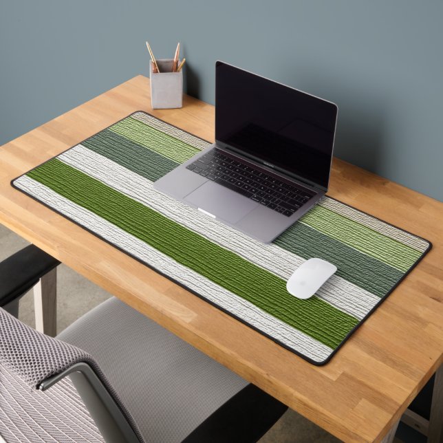 Green & Cream Striped Pattern Desk Mat (Office 2)