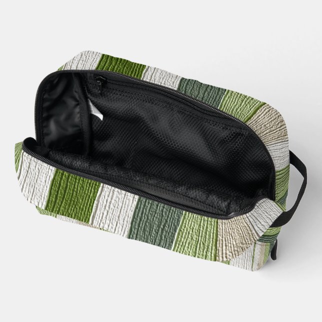 Green & Cream Striped Pattern Dopp Kit (Open)
