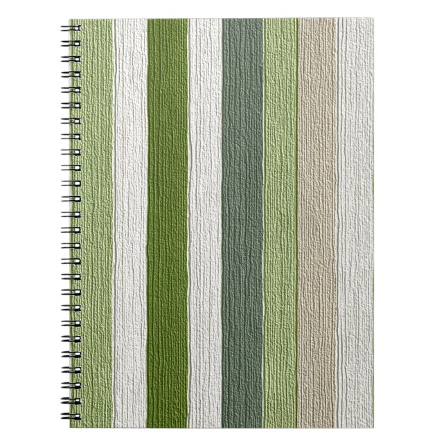 Green & Cream Striped Pattern Notebook (Front)