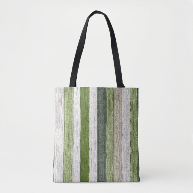 Green & Cream Striped Pattern Tote Bag (Front)