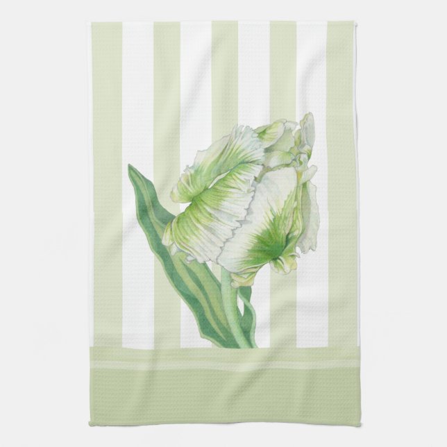 Green Cream Tulip Kitchen Towel (Vertical)