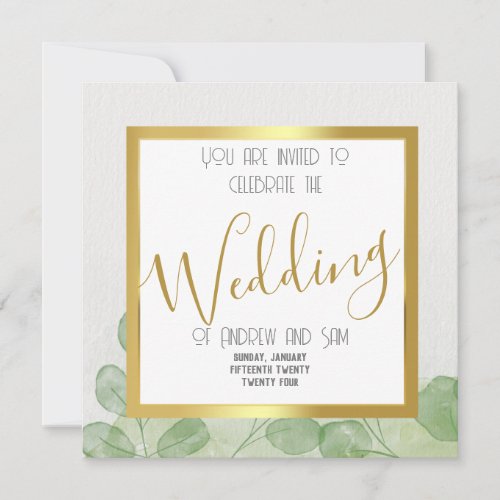 Green  Cream Watercolor Eucalyptus  Invitation