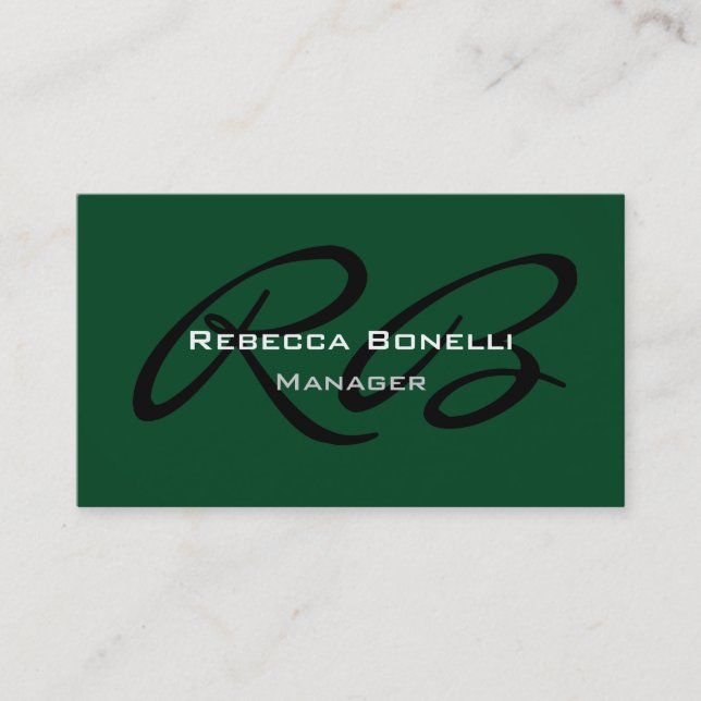 Green Creative Trendy Plain Monogram Business Card (Front)