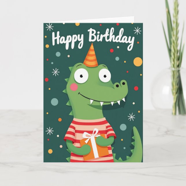 Green Creature Party Birthday Card (Front)