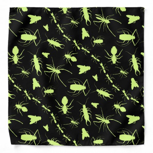 Green Creepy Crawlers on Black Bandana