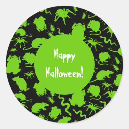 Green Creepy Crawly Critters Rats Horror Pattern Classic Round Sticker