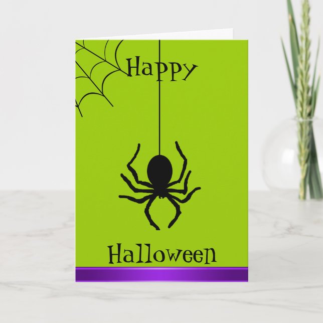 Green Creepy Spider Happy Halloween Card (Front)