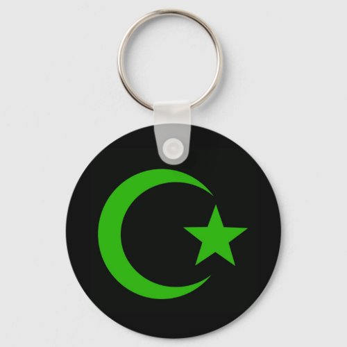 Green crescent and star__black background keychain