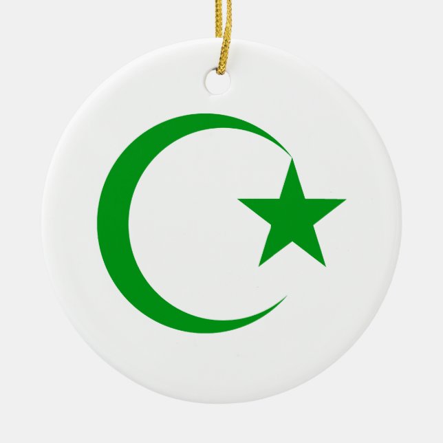 Green Crescent & Star.png Ceramic Ornament (Front)