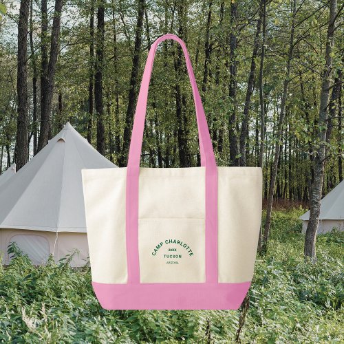 Green Crest Camp Theme Bachelorette Pink Trim Tote Bag