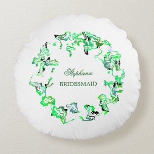 Green Crest Custom Name Weddings Bridesmaid Favor Round Pillow