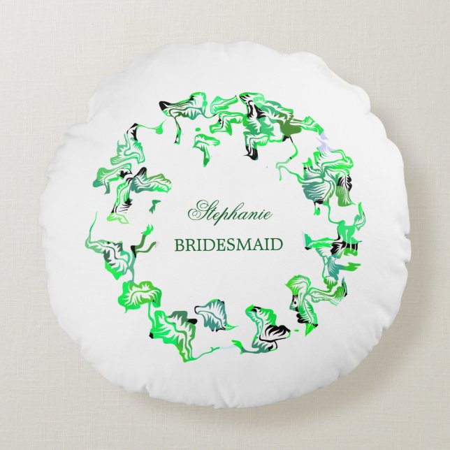 Green Crest Custom Name Weddings Bridesmaid Favor Round Pillow (Front)