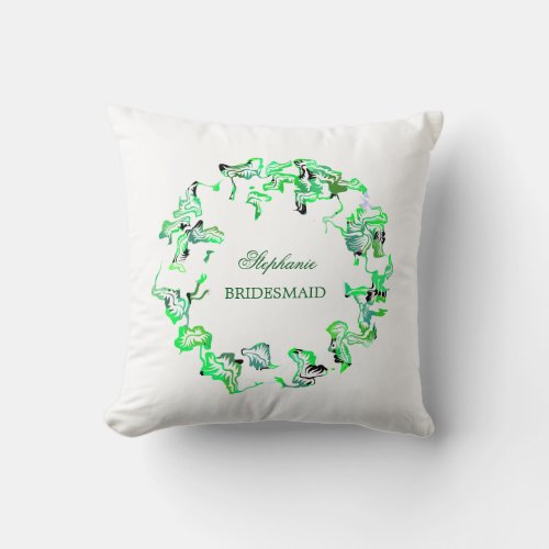 Green Crest Custom Name Weddings Bridesmaid Favor Throw Pillow