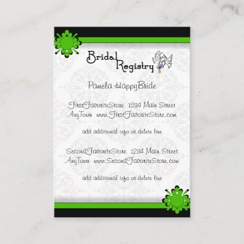 Green Crest Damask Bridal Registry Cards Business Card Template
