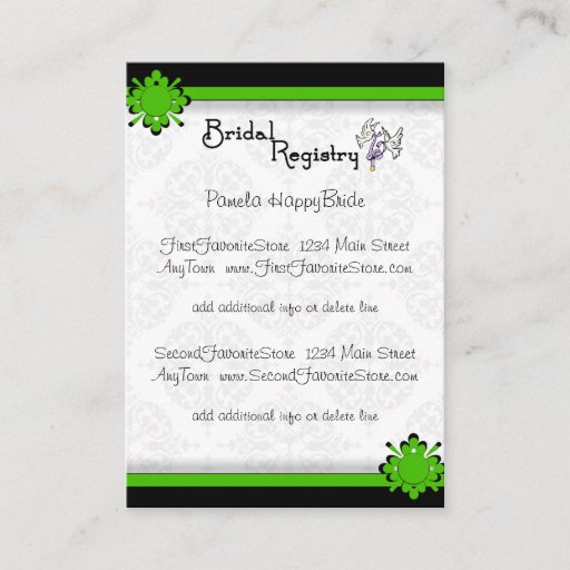 Customizable Green Crest Damask Bridal Registry Cards Business Card Template