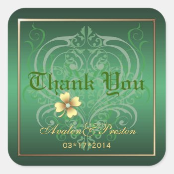 Green Crest Thank You Shamrock Stickers by theedgeweddings at Zazzle