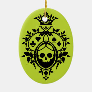 Green Crest with Skull and Cardsuits Ceramic Ornam Ornament