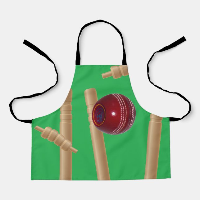 Green Cricket Ball Wickets, Kids Full Print Apron (Front)