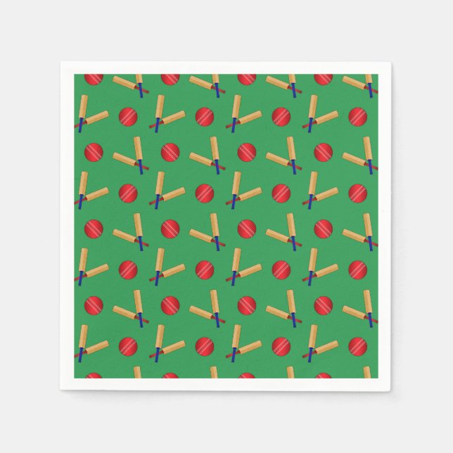 Green cricket pattern paper napkins (Front)