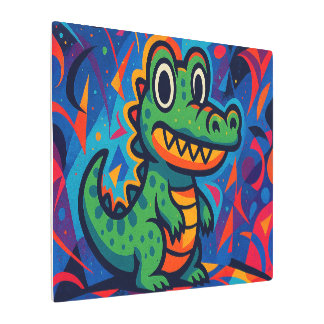 Green Crocodile Metal Art