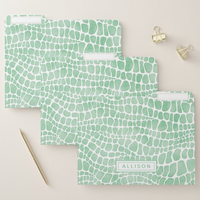 Green Crocodile Skin Pattern - Personalized File Folder (Set)