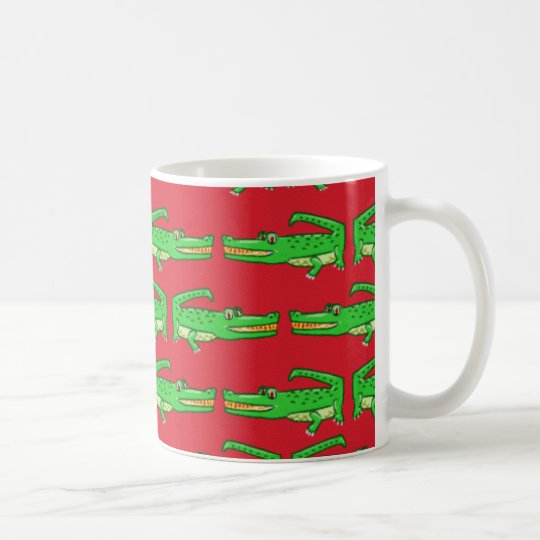 Green Crocodiles On Red Coffee Mug