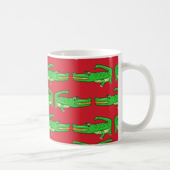 Green Crocodiles On Red Coffee Mug (Right)