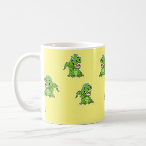 Green crocodiles on yellow coffee mug