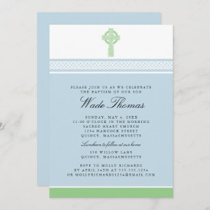 Green Cross Baptism Christening Invitation