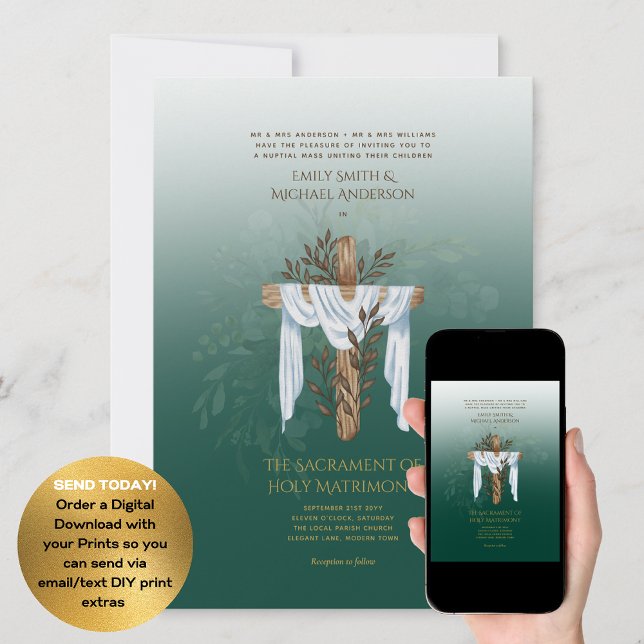 Green Cross Catholic Nuptial Mass Wedding Invitation (Creator Uploaded)