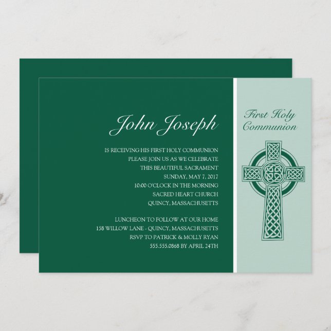 Green Cross First Holy Communion Invitation (Front/Back)