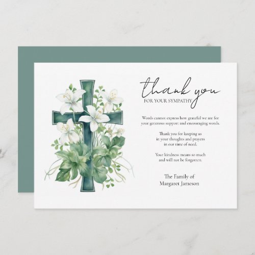 Green Cross Lilies Sympathy Condolence Appreciatio Thank You Card