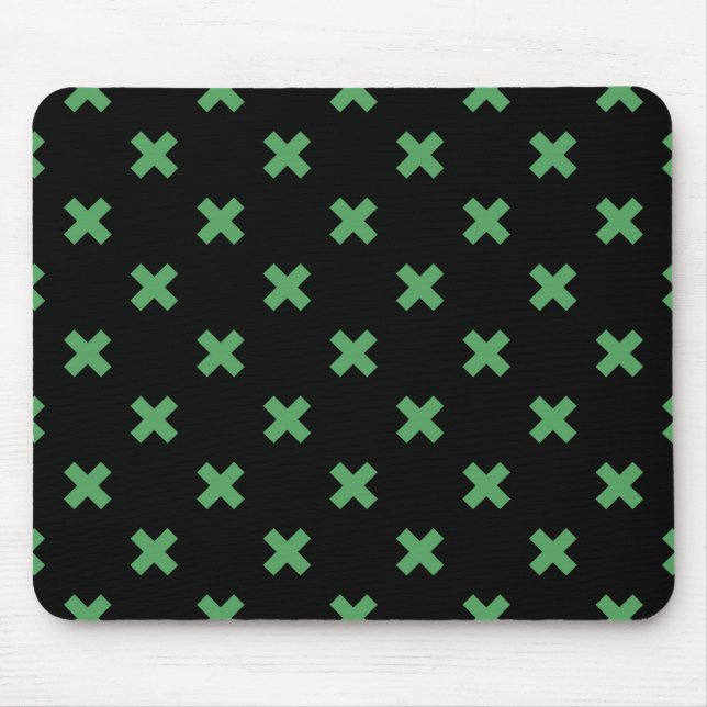 Green cross stitches on black mouse pad (Front)