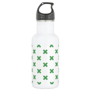 Green cross stitches on white stainless steel water bottle