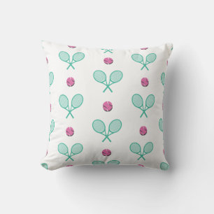 Green Crossed tennis rackets white Throw Pillow