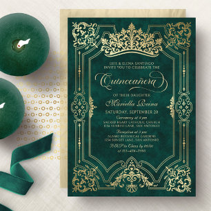 Green Crown Tiara Elegant Quinceanera Invitation