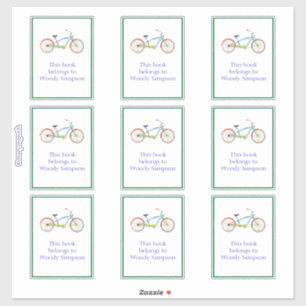 Green Cruiser Bike Bookplate Sticker