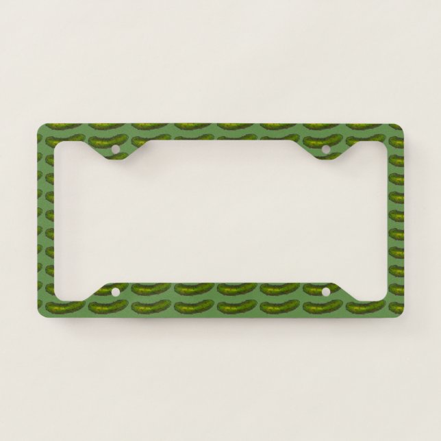 Green Crunchy Kosher Dill Pickle Print Foodie Food License Plate Frame (Front)