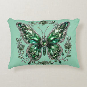 Green Crystal Butterfly Floral Frame Accent Pillow