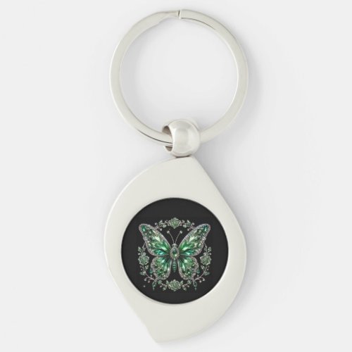 Green Crystal Butterfly | Floral Frame Keychain