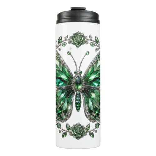 Green Crystal Butterfly | Floral Frame Thermal Tumbler