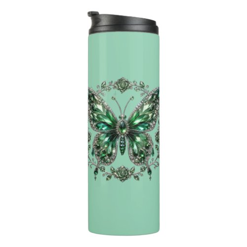 Green Crystal Butterfly | Floral Frame Thermal Tumbler