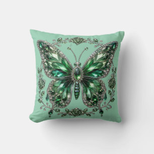 Green Crystal Butterfly Floral Frame Throw Pillow