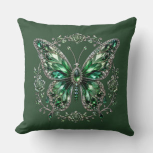 Green Crystal Butterfly Floral Frame Throw Pillow
