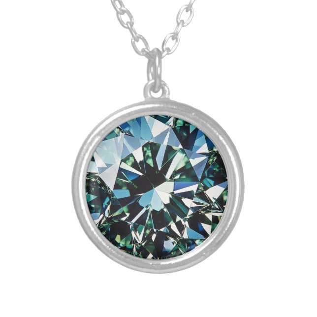 Green Crystal Diamond Pattern Silver Plated Necklace (Front)