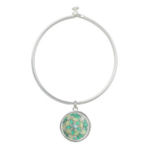 Green Crystal Photo image Bangle Bracelet W/ Charm