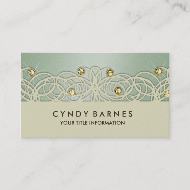 Green  Crystals and Lace Business Card (Front)