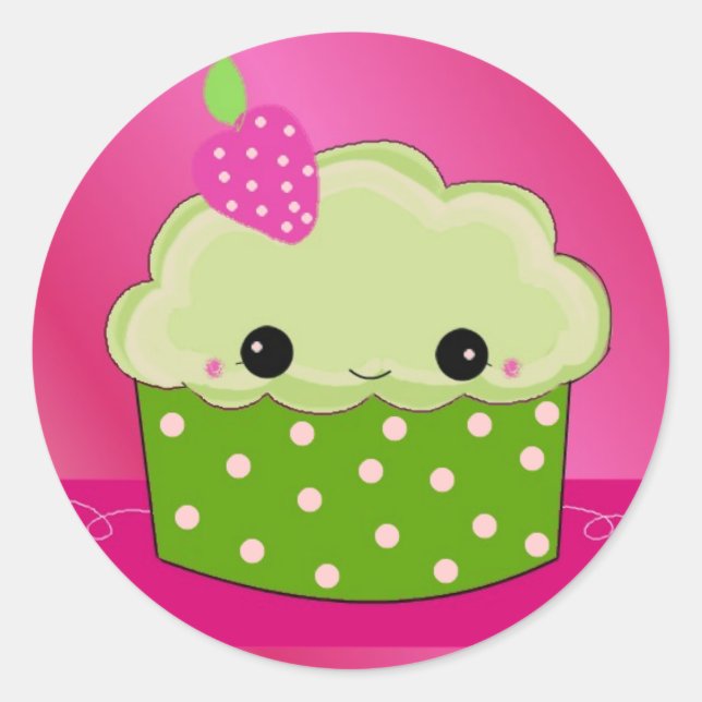 Green Cupcake Classic Round Sticker (Front)
