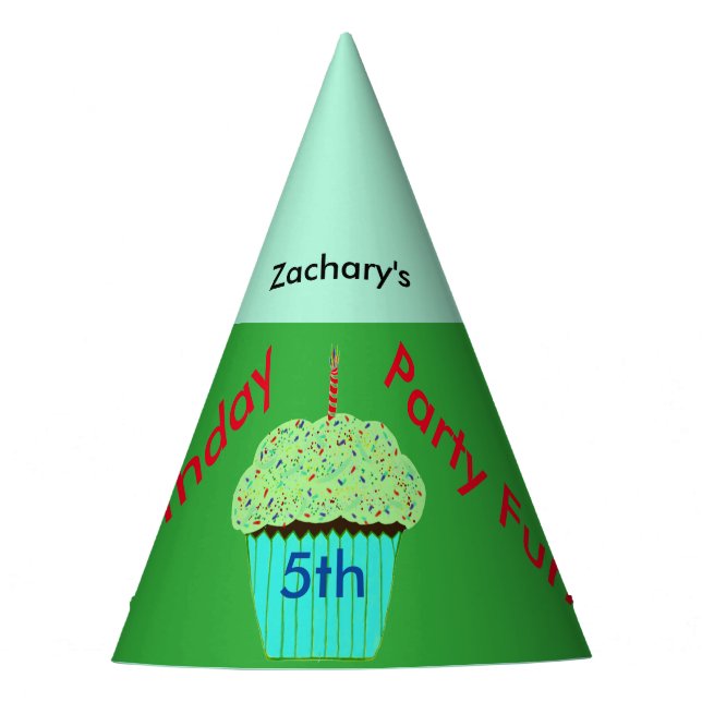 Green Cupcake Personalized Birthday Hats (Front)